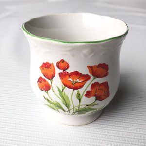 National Silver Company Nagoya Japan Sugar Bowl Red Orange Vintage Floral 3.25"